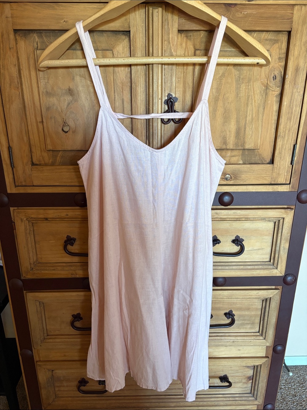 Pale Pink V-Neck Mini Slip Dress with Thin Straps